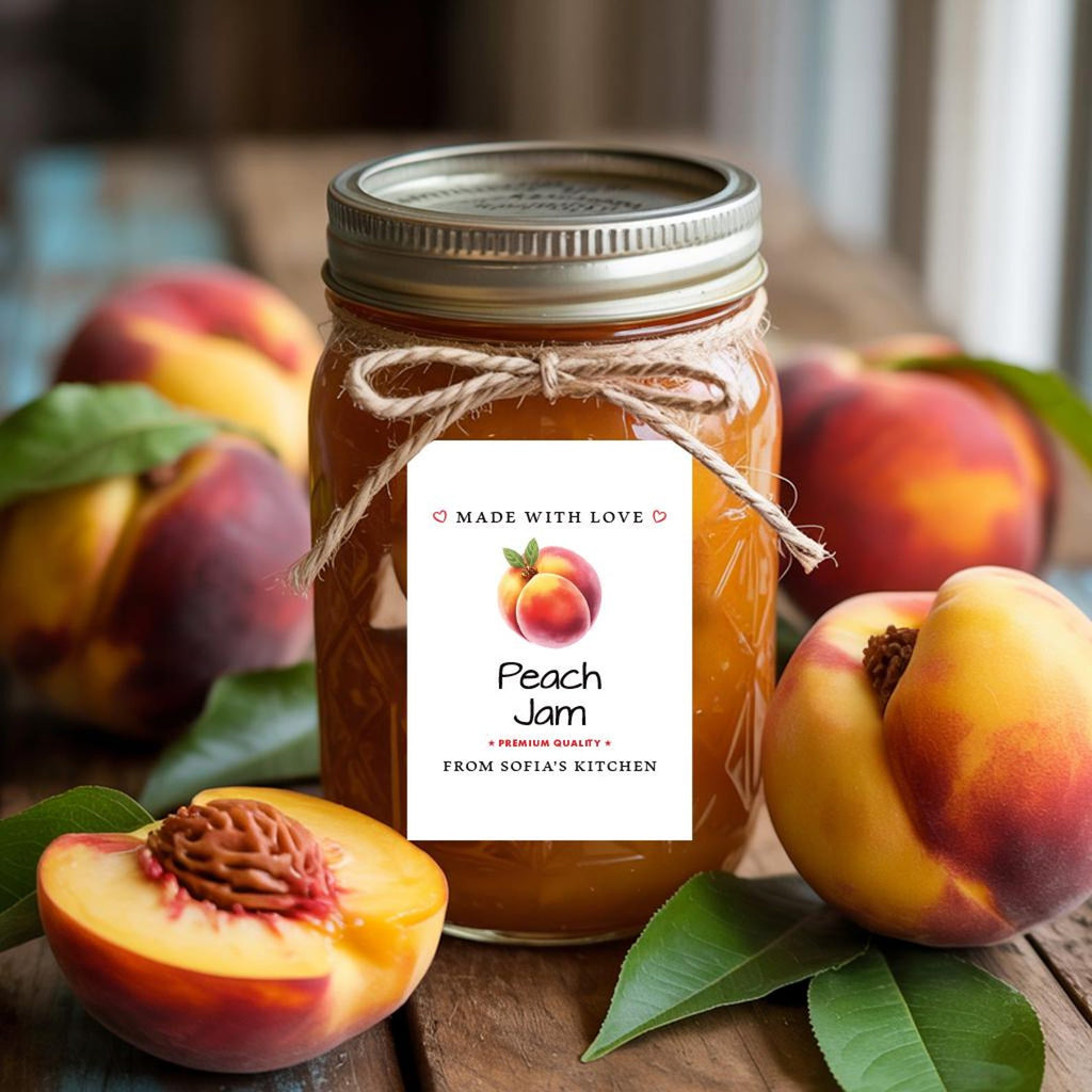 Personalized Peach Jam Roll Labels, Custom Peach Jam Product Stickers, Business Peach Jam Labels for Jars, Peach Jam Canning, Lid Stickers