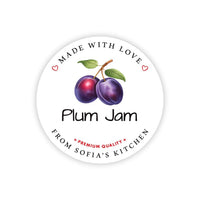 Personalized Plum Jam Roll Labels, Custom Plum Jam Product Stickers, Business Plum Jam Labels for Jars, Plum Jam Canning, Lid Stickers
