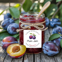 Personalized Plum Jam Roll Labels, Custom Plum Jam Product Stickers, Business Plum Jam Labels for Jars, Plum Jam Canning, Lid Stickers