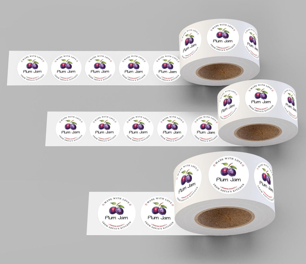 Personalized Plum Jam Roll Labels, Custom Plum Jam Product Stickers, Business Plum Jam Labels for Jars, Plum Jam Canning, Lid Stickers
