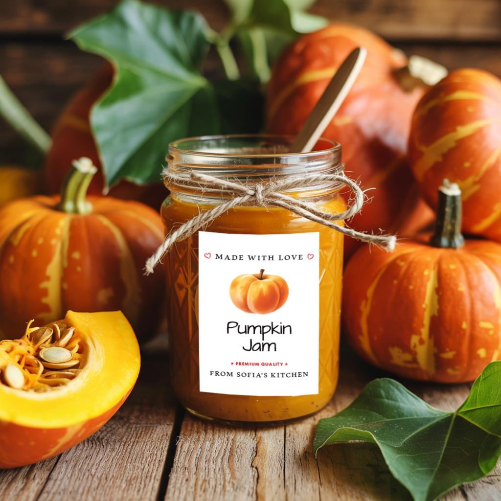 Personalized Pumpkin Jam Roll Labels, Custom Pumpkin Jam Product Stickers, Business Pumpkin Jam Labels for Jars, Canning, Lid Stickers