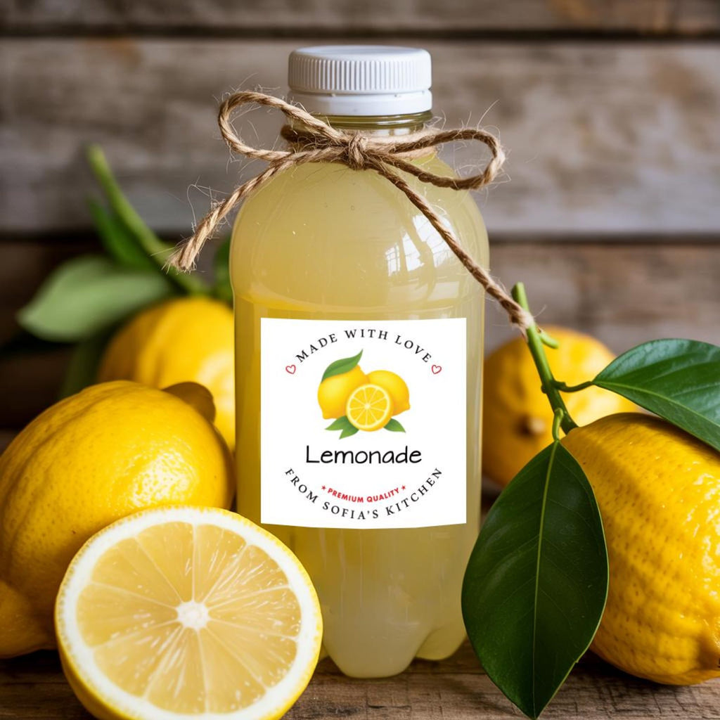 Personalized Lemonade Roll Labels, Custom Lemonade Product Stickers, Business Labels for Bottles & Jars, Homemade, Canning, Lid Stickers