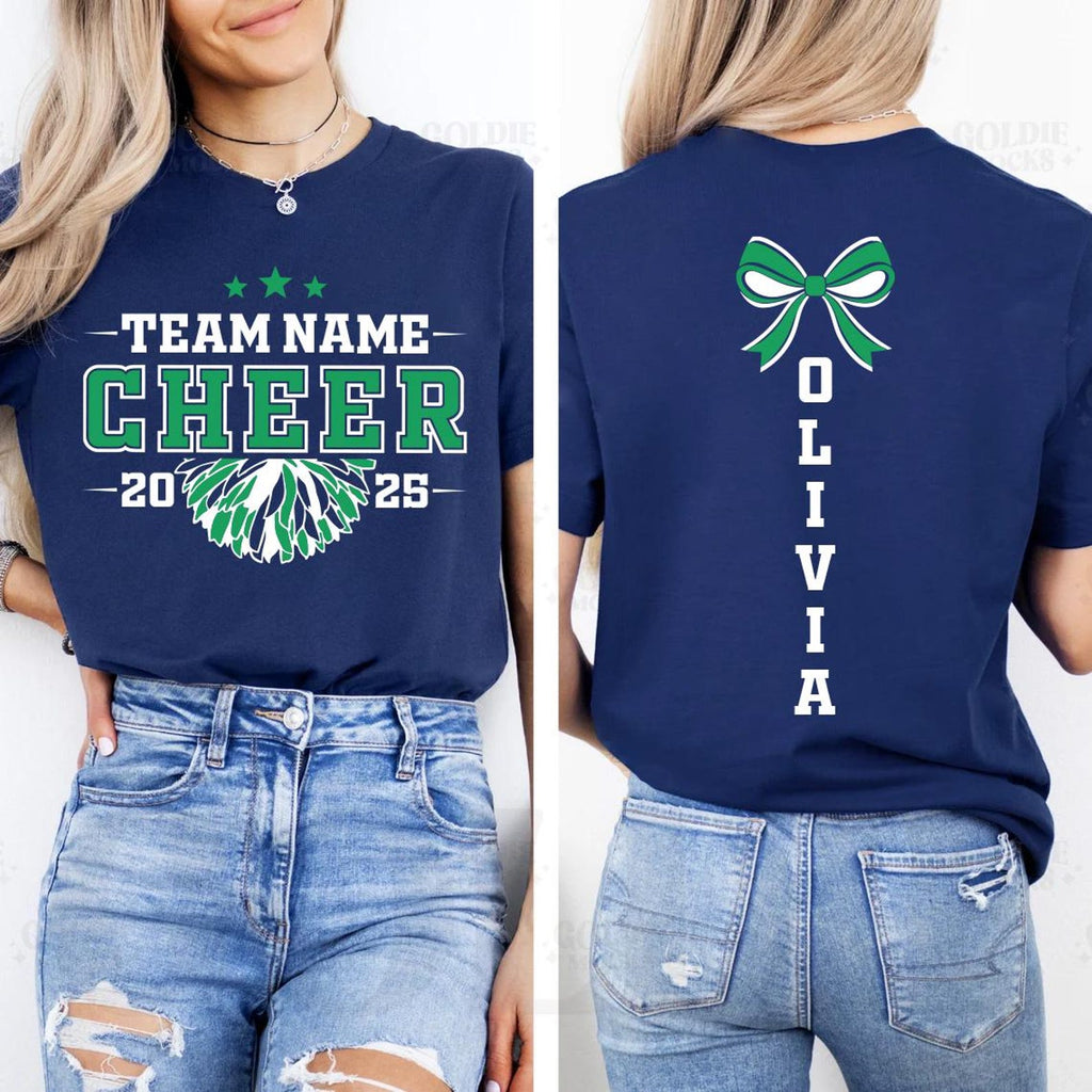 Personalized Cheer Team Name Shirt, Custom Cheerleader Gift Shirt, Cheer Mom with Name Tee, Front Back