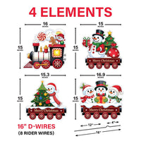 Christmas Train Yard Signs, Outdoor Lawn Decorations with Santa Snowman Gingerbread, Waterproof Holiday Garden Patio Walkway Xmas Décor