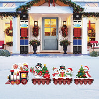 Christmas Train Yard Signs, Outdoor Lawn Decorations with Santa Snowman Gingerbread, Waterproof Holiday Garden Patio Walkway Xmas Décor