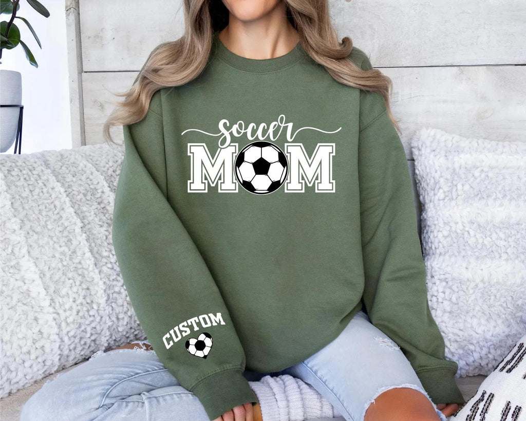Personalized Soccer Mom Sweatshirt, Custom Kids Name on Sleeve Shirt, Soccer Mama Sweatshirt