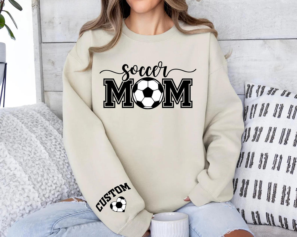 Personalized Soccer Mom Sweatshirt, Custom Kids Name on Sleeve Shirt, Soccer Mama Sweatshirt