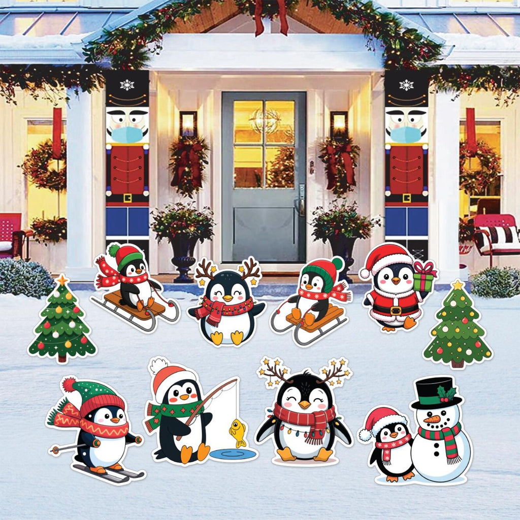 Penguin Christmas Yard Signs, Cute Outdoor Lawn Decorations with Stakes, Holiday Garden Penguin Cutouts for Xmas Party Pathway Walkway Décor