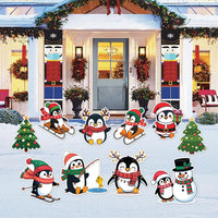 Penguin Christmas Yard Signs, Cute Outdoor Lawn Decorations with Stakes, Holiday Garden Penguin Cutouts for Xmas Party Pathway Walkway Décor
