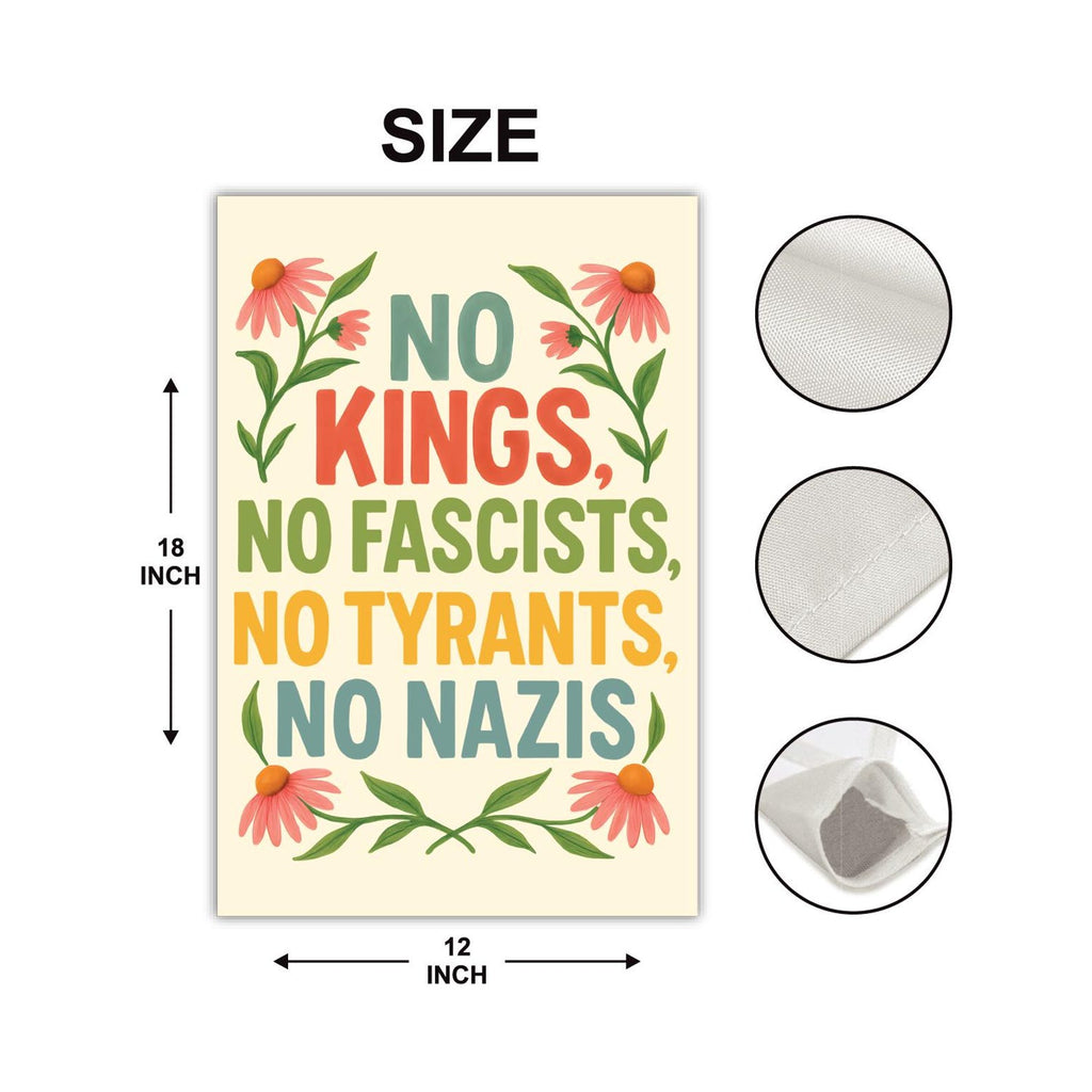 No Kings In America Garden Flag, 12x18 Inch Double Sided, Democracy Not Oligarchy, Anti-Trump Flag, Resist Racism Flag, Resist Fascism Flag