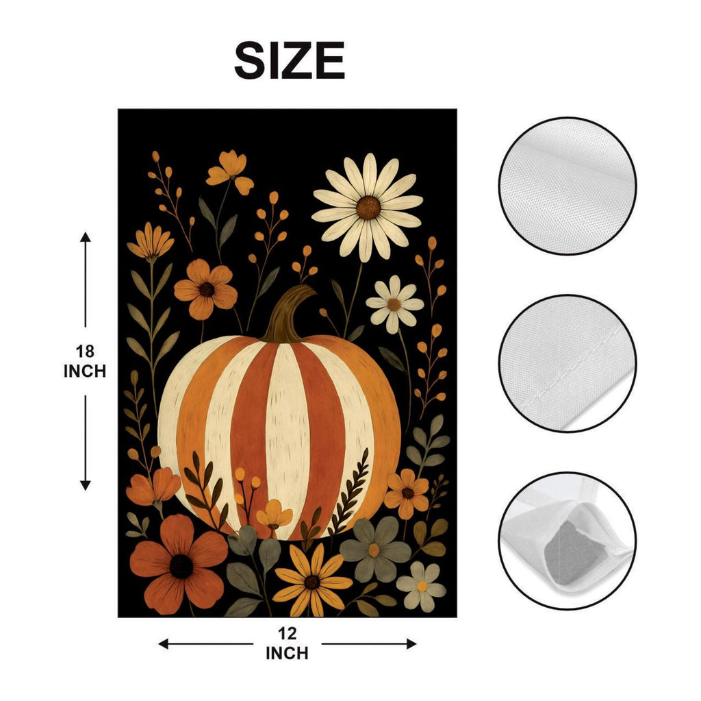 Rustic Pumpkin Garden Flag, Neutral Fall Floral Yard Flag, Autumn Striped Pumpkin Outdoor Decor, Harvest Thanksgiving Welcome Banner