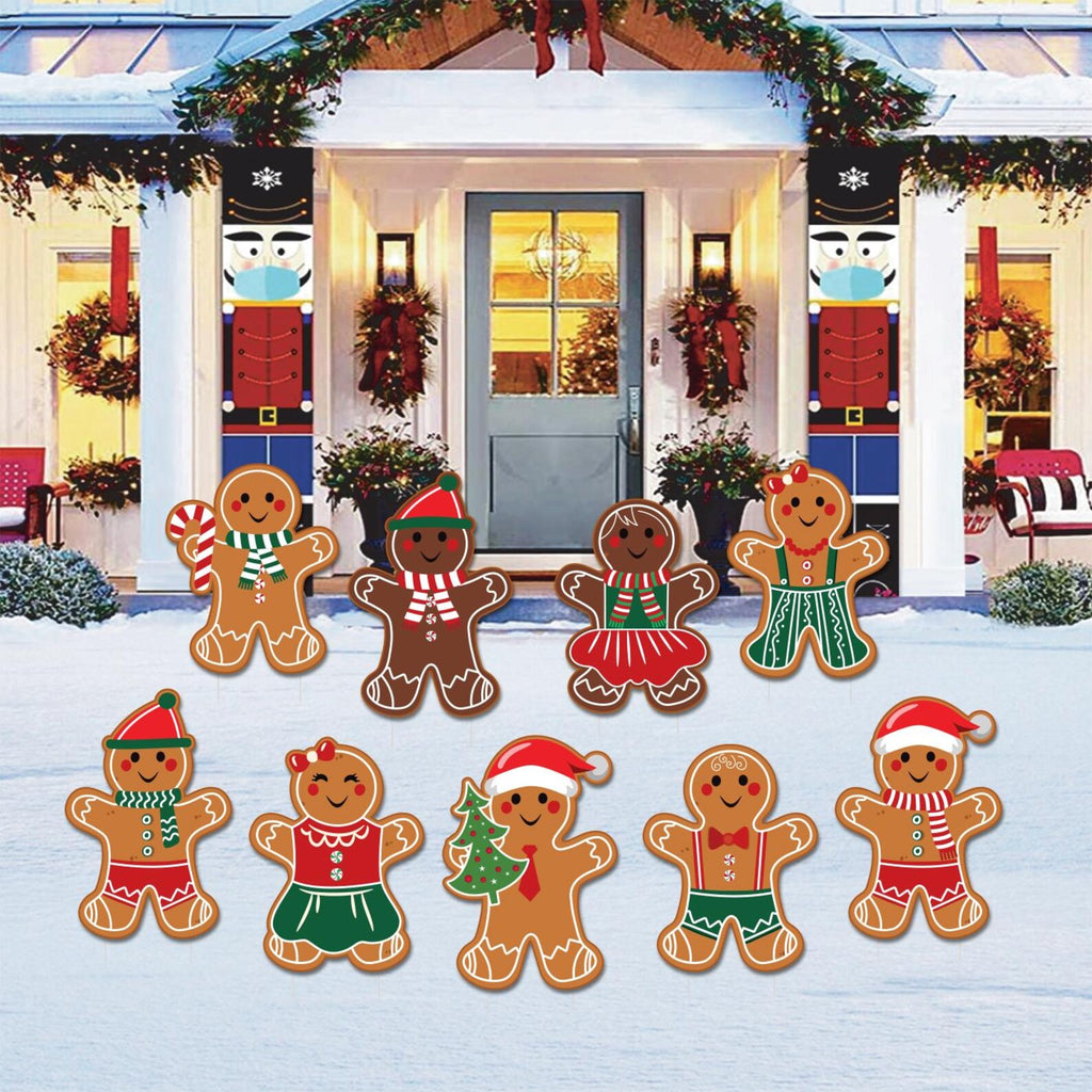 Christmas Gingerbread Man Yard Signs with Metal Stakes, Holiday Lawn Decorations, Outdoor Patio Garden Walkway Xmas Party Décor