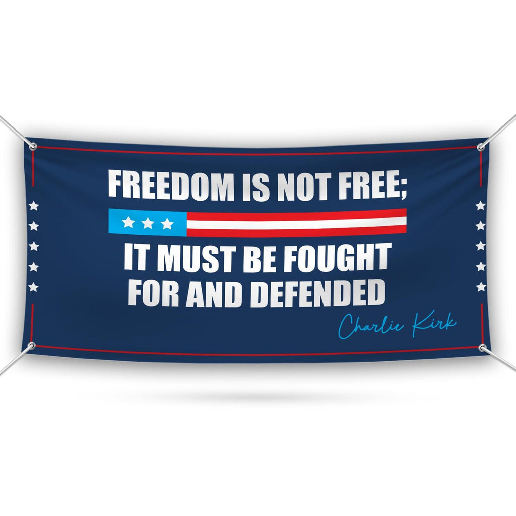Charlie Kirk Banner Sign, Justice For Charlie Kirk Political Sign, A True Patriot Charlie Kirk Vinyl Banner with Metal Grommets