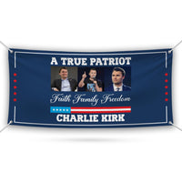 Charlie Kirk Is My Hero Banner Sign, Justice For Charlie Kirk Political Sign, A True Patriot Charlie Kirk Vinyl Banner with Metal Grommets
