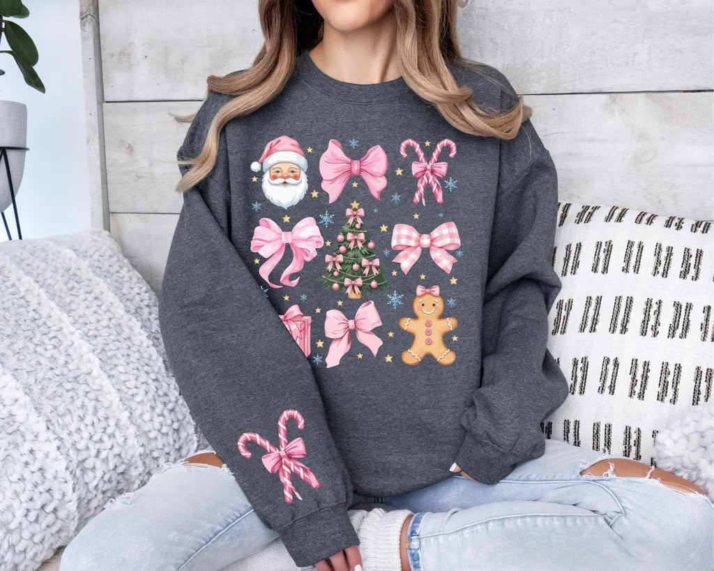 Coquette Christmas Sweatshirt, Candy Cane Pink Bows Shirt, Santa Christmas Tree Sweatshirt