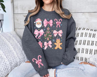 Coquette Christmas Sweatshirt, Candy Cane Pink Bows Shirt, Santa Christmas Tree Sweatshirt