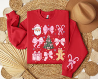 Coquette Christmas Sweatshirt, Candy Cane Pink Bows Shirt, Santa Christmas Tree Sweatshirt