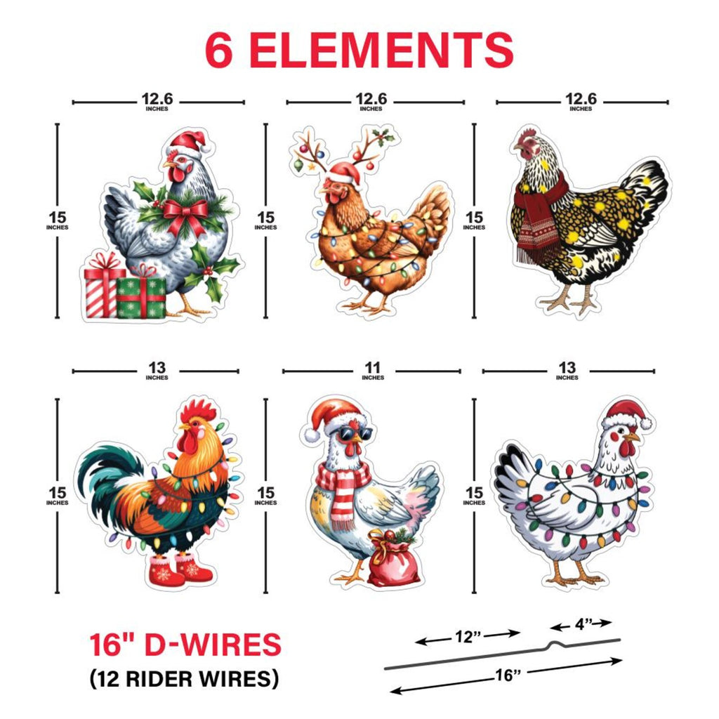 Christmas Chicken Yard Signs, Cute Outdoor Holiday Lawn Decorations with Stakes, Waterproof Xmas Garden Patio Pathway Winter Décor