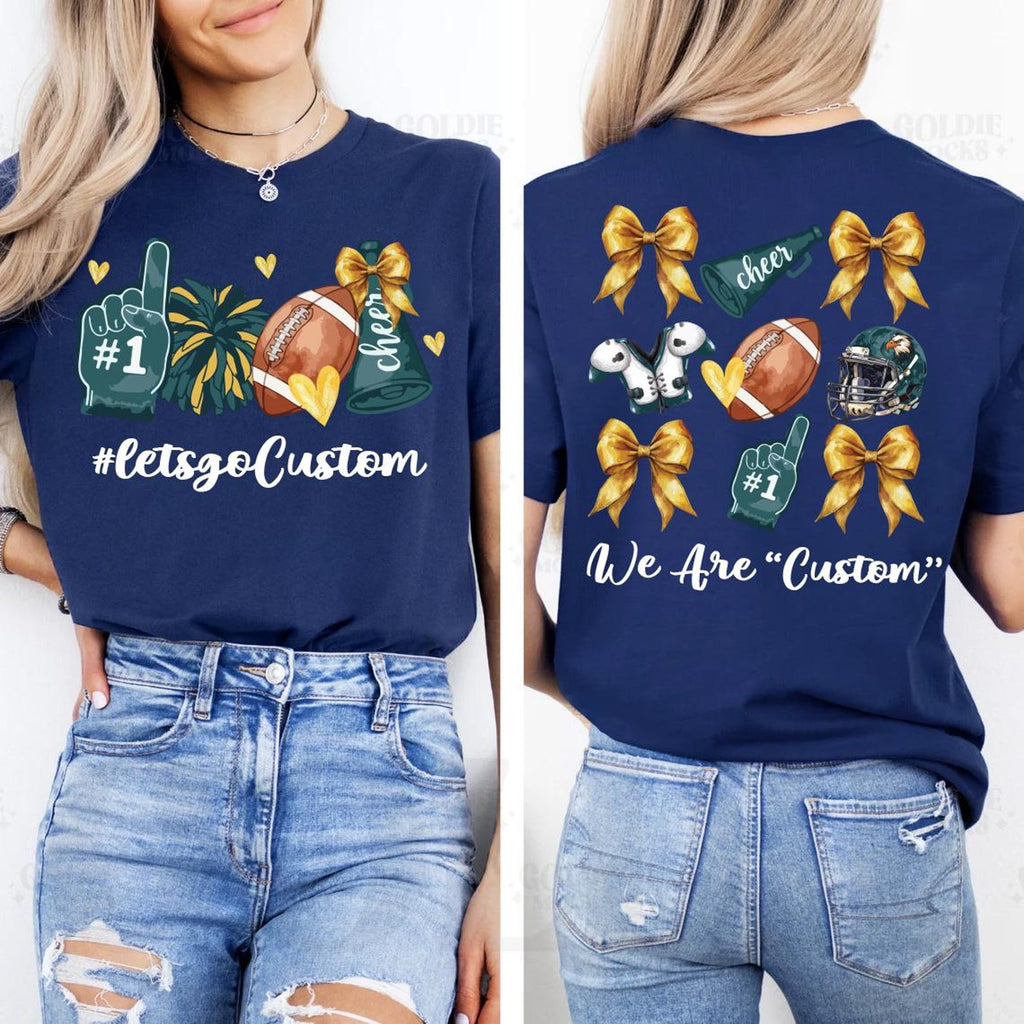 Custom Football Bow School Spirit Shirt, Football Mom Shirt, Football Grandparent Tee, Front Back