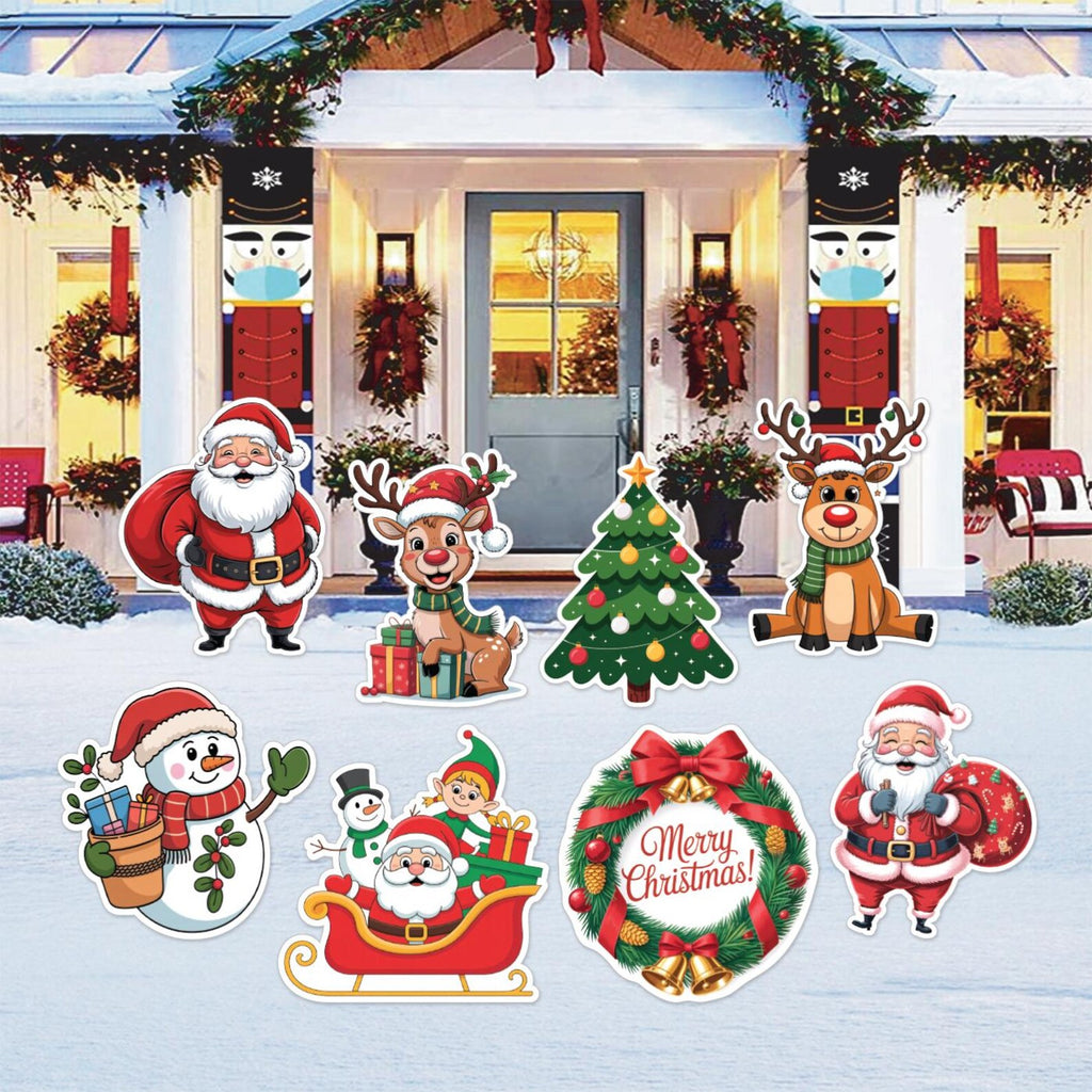 Christmas Yard Signs with Stakes, Outdoor Santa Reindeer Snowman Tree Wreath Décor, Cute Xmas Party Lawn Garden Holiday Decorations