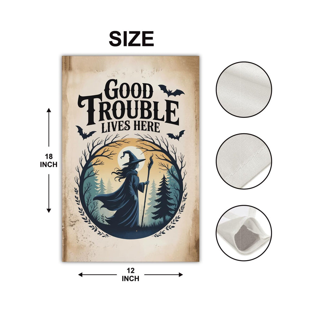 Subtle Anti-Trump Good Trouble Halloween Protest Garden Flag, Feminist Witch, Resist Fascism Yard Flag, Subtle Harvest Fall Outdoor Flag