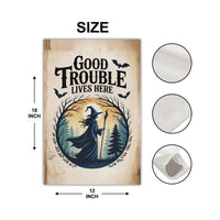 Subtle Anti-Trump Good Trouble Halloween Protest Garden Flag, Feminist Witch, Resist Fascism Yard Flag, Subtle Harvest Fall Outdoor Flag