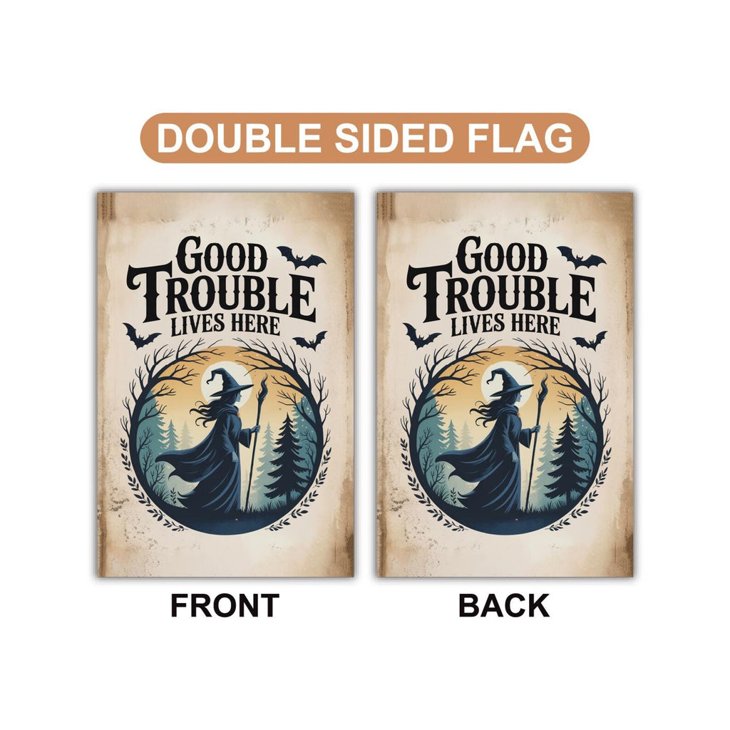 Subtle Anti-Trump Good Trouble Halloween Protest Garden Flag, Feminist Witch, Resist Fascism Yard Flag, Subtle Harvest Fall Outdoor Flag