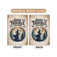 Subtle Anti-Trump Good Trouble Halloween Protest Garden Flag, Feminist Witch, Resist Fascism Yard Flag, Subtle Harvest Fall Outdoor Flag