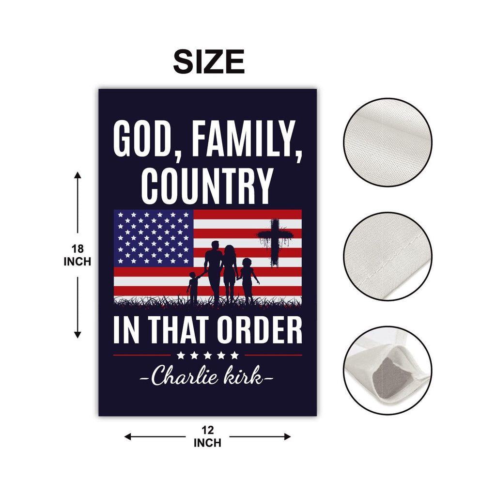 God Family Country Garden Flag, A True Patriot Charlie Kirk Yard Flag, Charlie Kirk Is My Hero Outdoor Flag, Charlie Kirk Freedom Flag