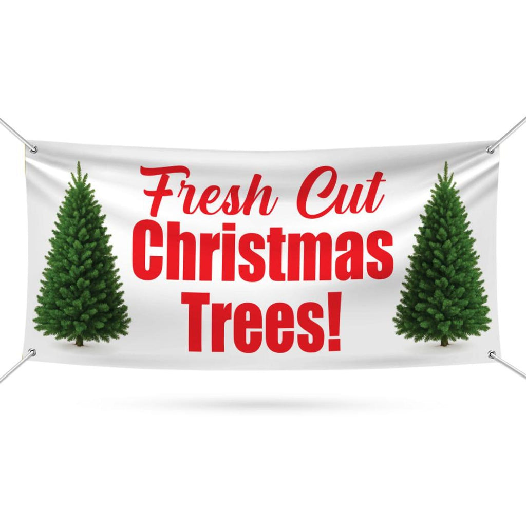 Christmas Trees Here Banner Sign - 13 Oz Heavy Duty Waterproof Christmas Trees Sale Vinyl Banner With Metal Grommets