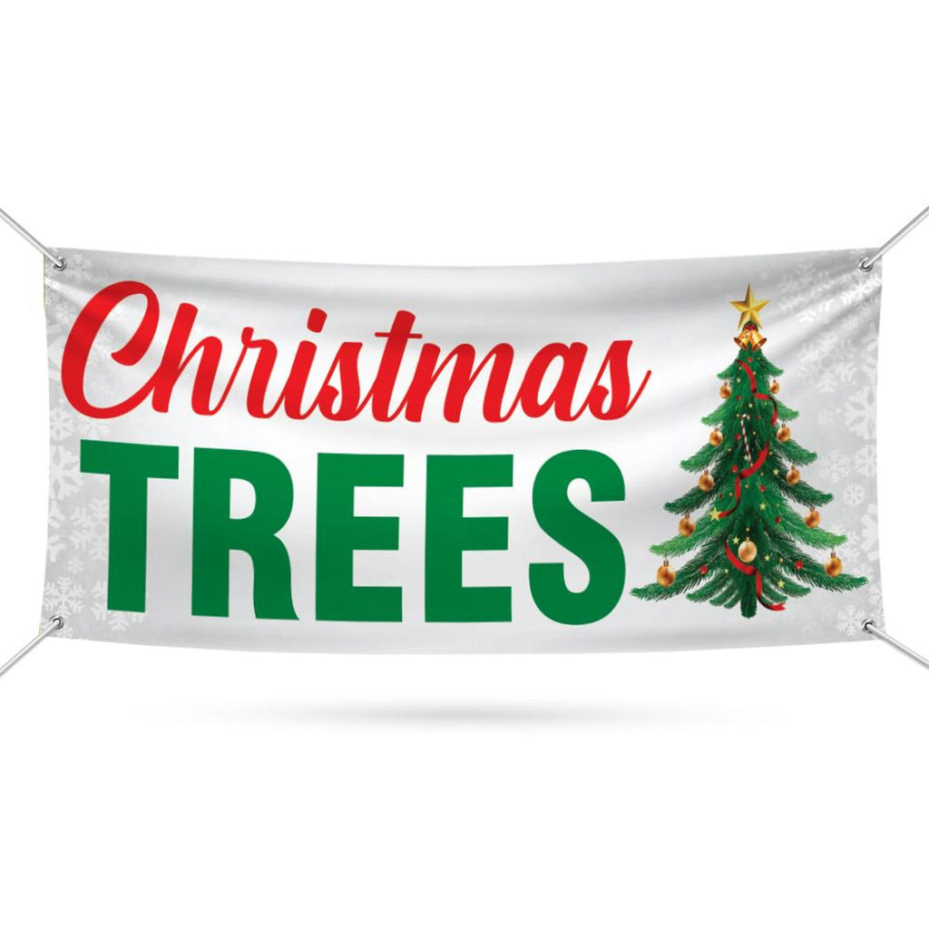 Christmas Trees Here Banner Sign - 13 Oz Heavy Duty Waterproof Christmas Trees Sale Vinyl Banner With Metal Grommets