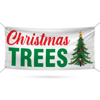 Christmas Trees Here Banner Sign - 13 Oz Heavy Duty Waterproof Christmas Trees Sale Vinyl Banner With Metal Grommets
