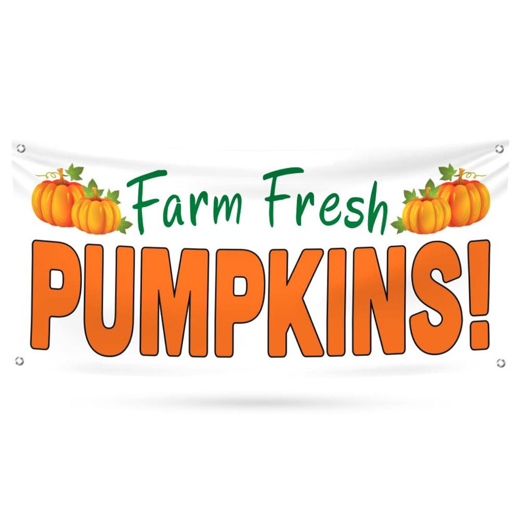 Farm Fresh Pumpkins Banner Sign - 13 Oz Heavy Duty Waterproof Pumpkins Sale Vinyl Banner With Metal Grommets