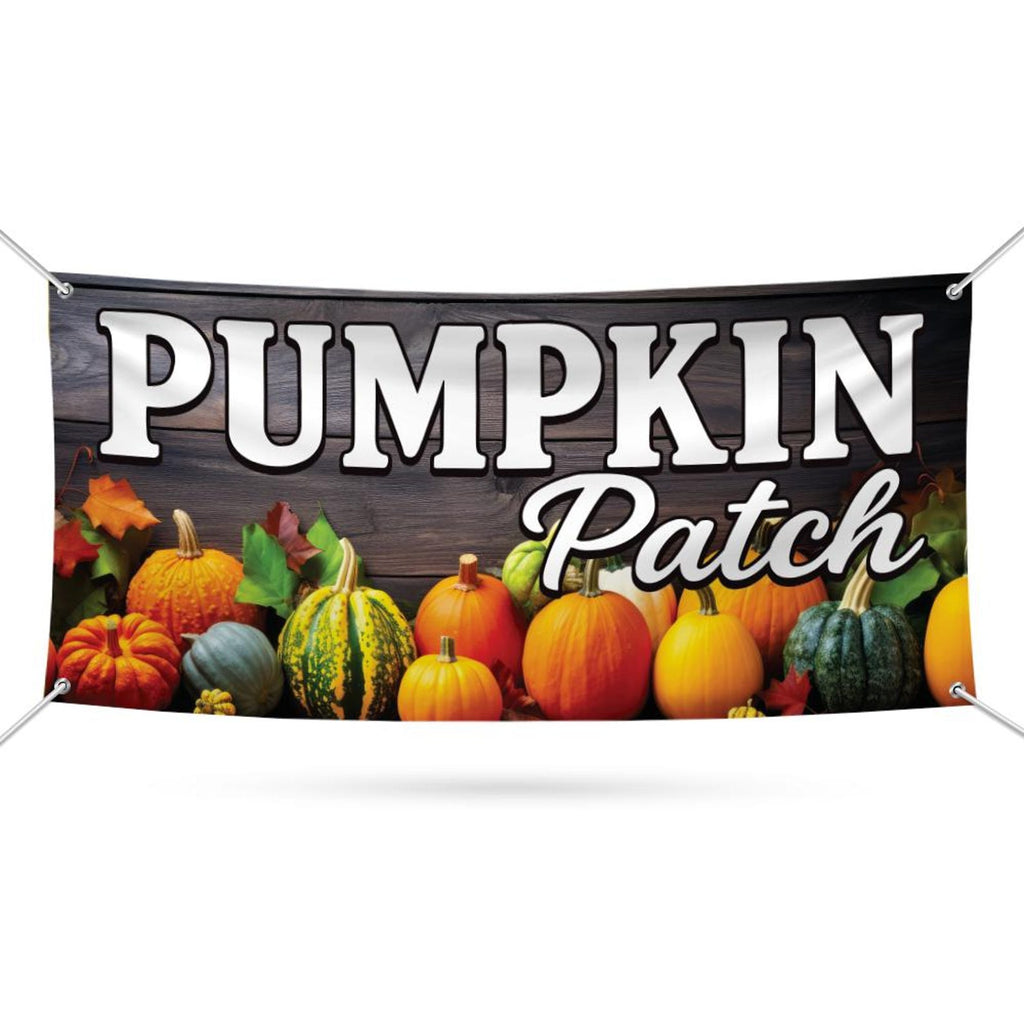 Pumpkin Patch Banner Sign - 13 Oz Heavy Duty Waterproof Pumpkins Sale Vinyl Banner With Metal Grommets