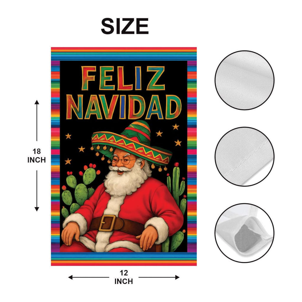 Feliz Navidad Garden Flag, Double Sided, Mexican Christmas Decoration, Spanish Winter Holiday Party Yard Flag, Front Yard Welcome Sign