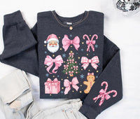 Coquette Christmas Sweatshirt, Candy Cane Pink Bows Shirt, Santa Christmas Tree Sweatshirt