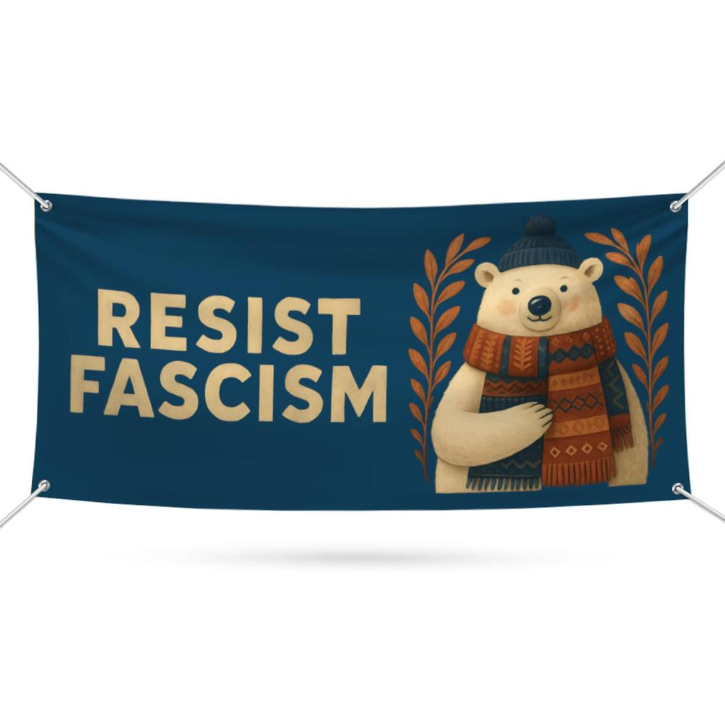 FDT Christmas Resist Fascism Banner Sign - Anti-Trump, Protect Democracy, Anti Fascist Vinyl Banner with Metal Grommets