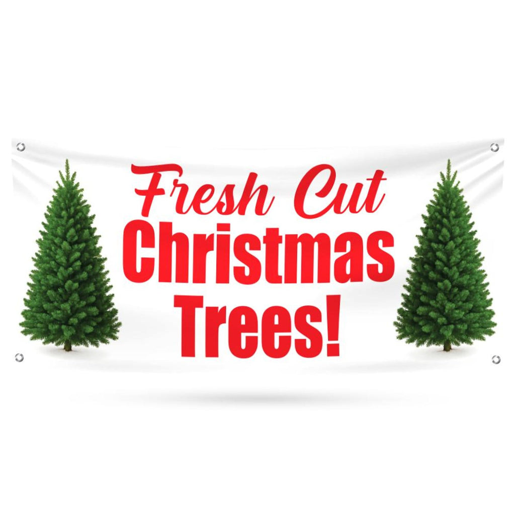 Christmas Trees Here Banner Sign - 13 Oz Heavy Duty Waterproof Christmas Trees Sale Vinyl Banner With Metal Grommets