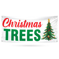 Christmas Trees Here Banner Sign - 13 Oz Heavy Duty Waterproof Christmas Trees Sale Vinyl Banner With Metal Grommets