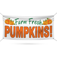 Farm Fresh Pumpkins Banner Sign - 13 Oz Heavy Duty Waterproof Pumpkins Sale Vinyl Banner With Metal Grommets