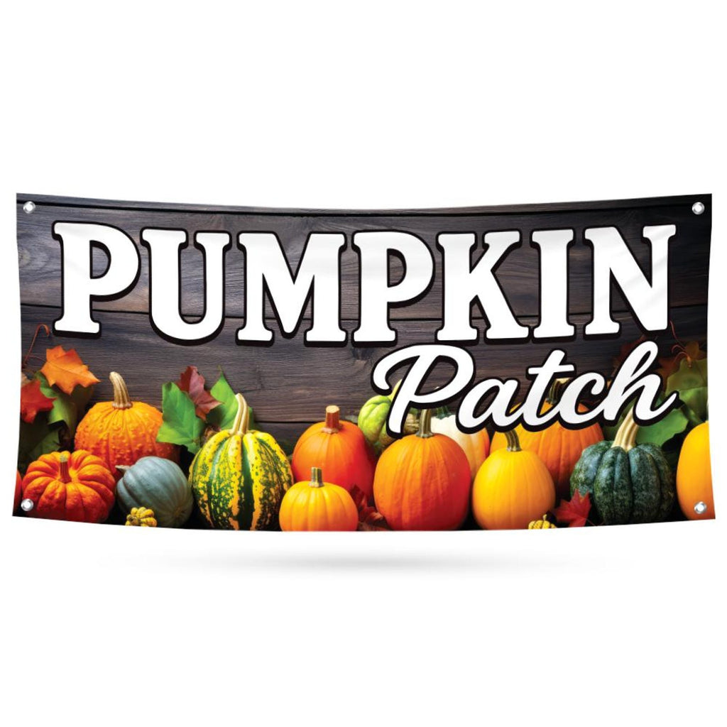 Pumpkin Patch Banner Sign - 13 Oz Heavy Duty Waterproof Pumpkins Sale Vinyl Banner With Metal Grommets