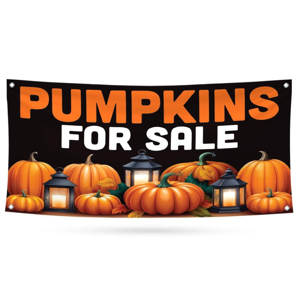 Pumpkins for Sale Banner Sign - 13 Oz Heavy Duty Waterproof Pumpkins Sale Vinyl Banner With Metal Grommets