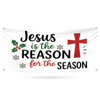 Jesus Is The Reason For The Season Vinyl Banner, Christmas Holiday Decoration, Religious Christmas Sign with Metal Grommets, Outdoor Decor