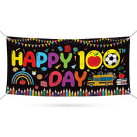 Happy 100th Day of School Banner Sign - 100 Days of School Banner Outdoor, Preschool 100 Day Decor for Classroom Banner with Metal Grommets