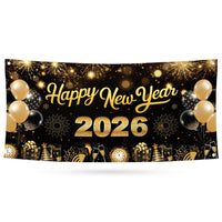 Happy New Year 2026 Banner Sign - New Year’s Eve Party, Holiday Welcome New Year Vinyl Banner with Metal Grommets