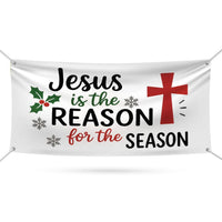 Jesus Is The Reason For The Season Vinyl Banner, Christmas Holiday Decoration, Religious Christmas Sign with Metal Grommets, Outdoor Decor