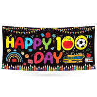 Happy 100th Day of School Banner Sign - 100 Days of School Banner Outdoor, Preschool 100 Day Decor for Classroom Banner with Metal Grommets