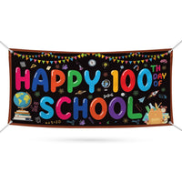 Happy 100th Day of School Banner Sign - 100 Days of School Banner Outdoor, Preschool 100 Day Decor for Classroom Banner with Metal Grommets