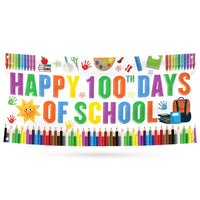 Happy 100th Day of School Banner Sign - 100 Days of School Banner Outdoor, Preschool 100 Day Decor for Classroom Banner with Metal Grommets