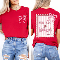 You Are So Loved Shirt, Preppy Coquette Valentine Tee, Valentine Hearts Shirt, Front Back